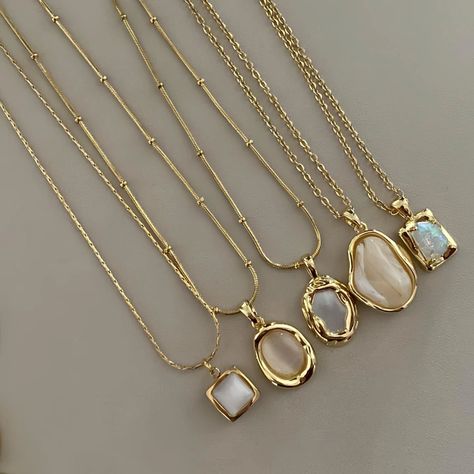Natural Stone Pendant Necklace Set Opal, Shell & Geo Stone Pendants