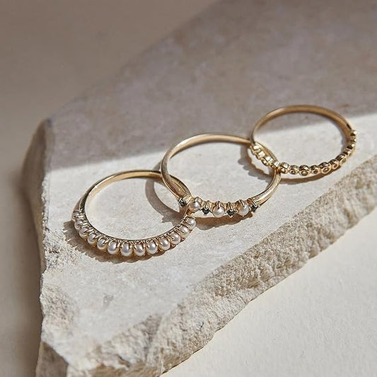 Dainty Pearl | Minimalist Stackable Rings | Set of 3