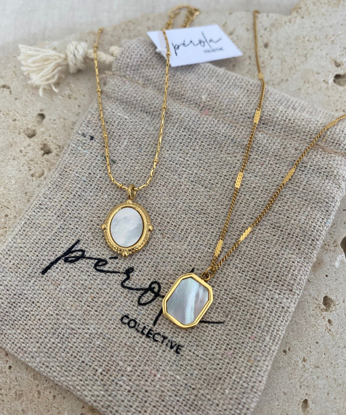 Natural Stone Pendant Necklace Set Opal, Shell & Geo Stone Pendants