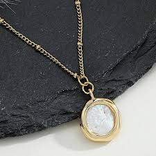 Natural Stone Pendant Necklace Set Opal, Shell & Geo Stone Pendants